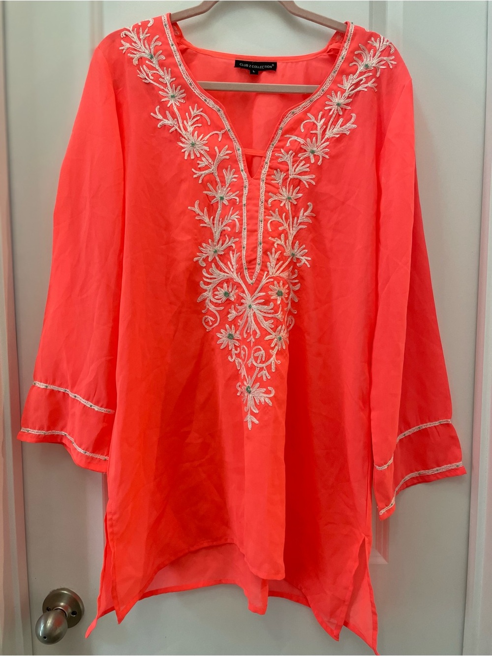 Coral Embroidered V-Neck Tunic by Club Z Collection